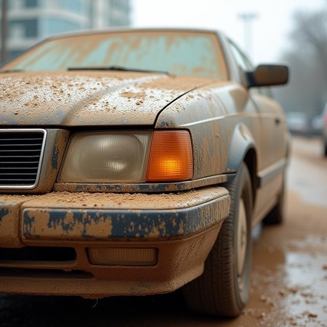 Verschmutztes Fahrzeug vor der Wäsche